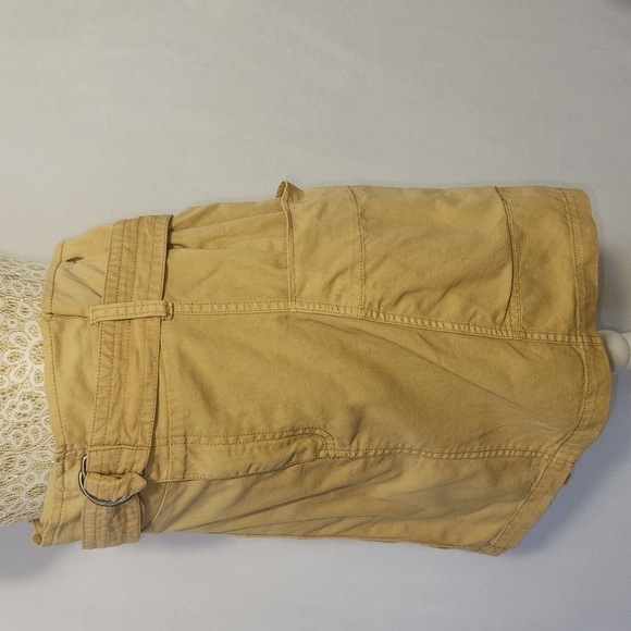 Wild Fable Khaki High Paper Bag Waist Pleated Back Zip Front Cargo Utility Skirt - Picture 5 of 11